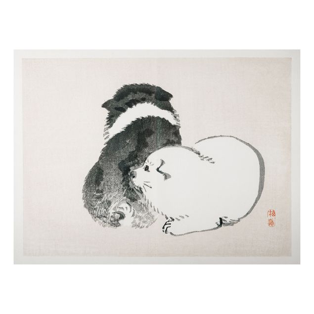 Quadri bianco e nero Disegno vintage asiatico cagnolino bianco e nero