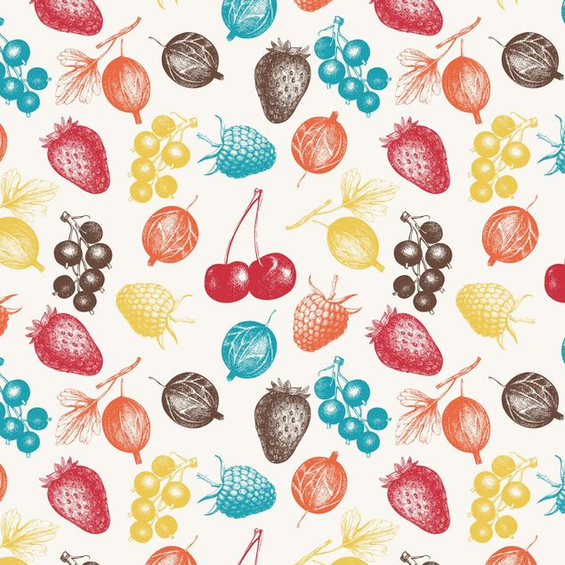 Pellicole adesive per mobili opache Cucine colorate disegnate a mano Motivo di frutta estiva