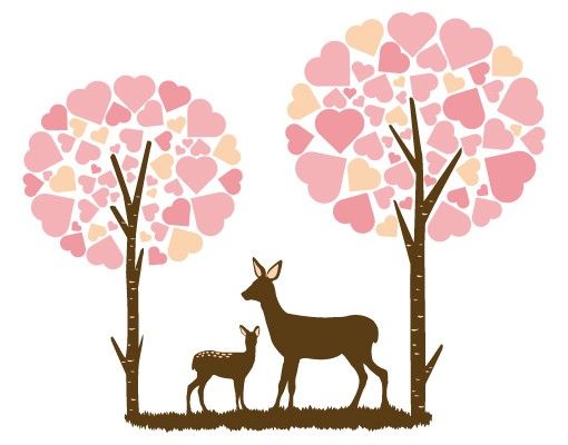 Stickers murali cuore No.JS89 Il capriolo e la foresta di cuori