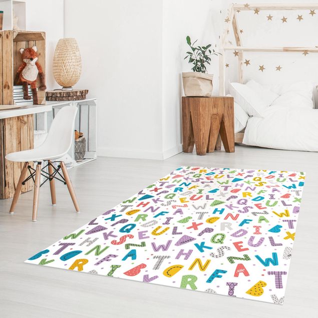 Tappeti moderni Alfabeto con cuori e puntini in colori vivaci
