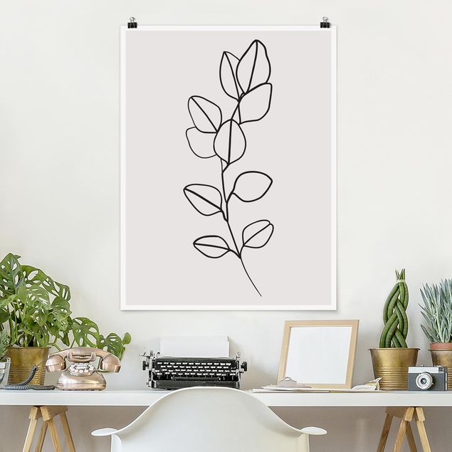 Corrente artistica Line Art Line Art - Ramo di foglie in bianco e nero