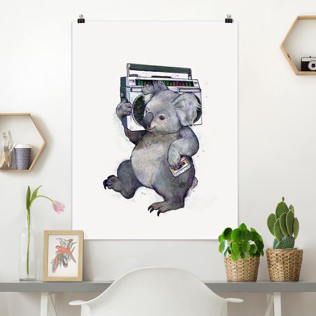 Quadri montagna Illustrazione - Koala con radio pittura