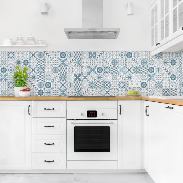 Rivestimenti per cucina con disegni Mix di piastrelle geometriche Blu Grigio