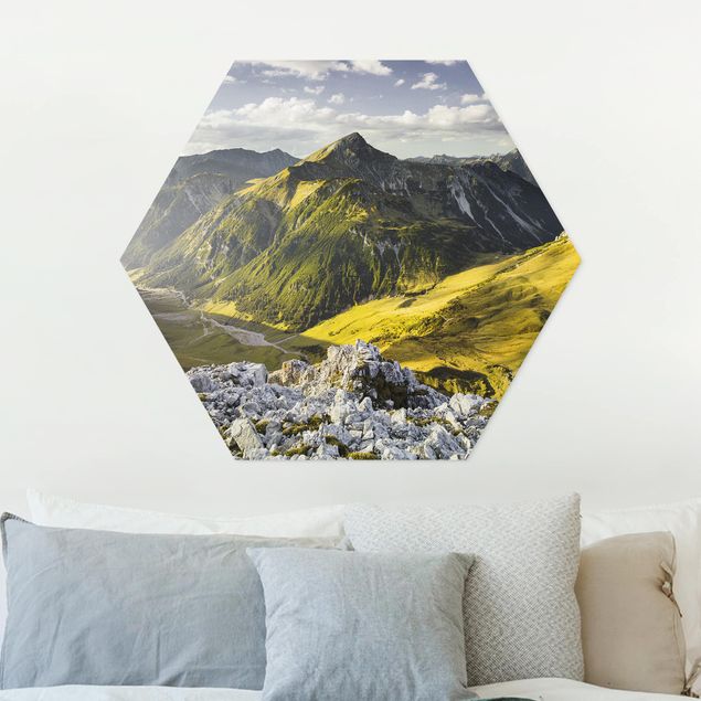Quadri paesaggistici Montagne e valle delle Alpi di Lechtal in Tirolo