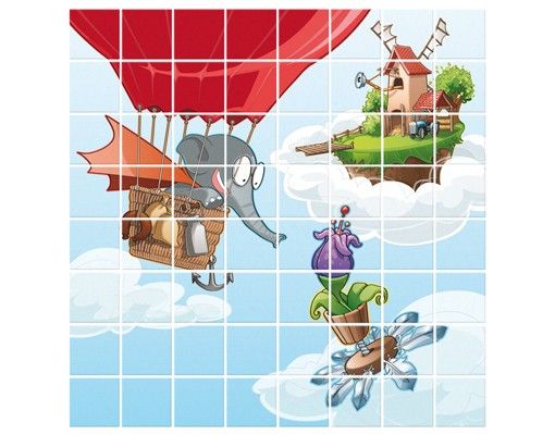 Adesivi per piastrelle con animali LaFattoria volante - Elefanti tra le nuvole