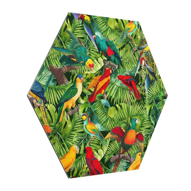 Riproduzione quadri famosi Collage colorato - Pappagalli nella giungla