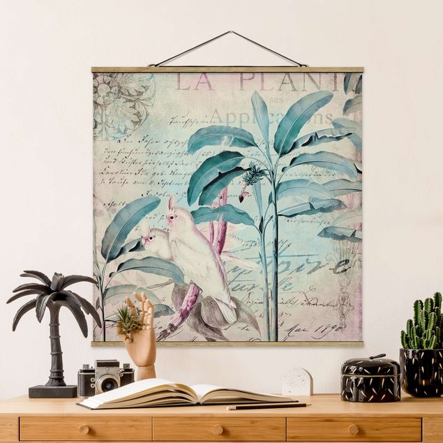 Quadri fiori Collage in stile coloniale - Cacatua e palme