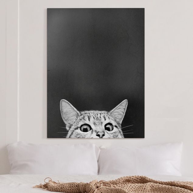 Quadri su tela - Illustrazione Gatto Bianco E Nero Disegno