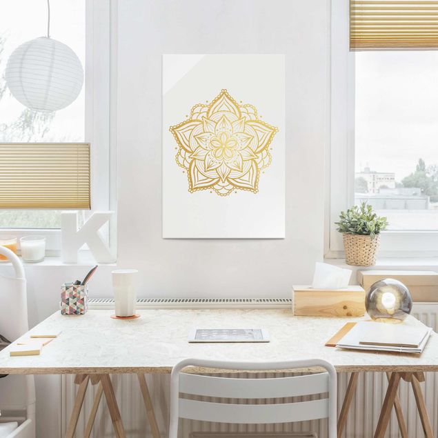 Quadro disegni Mandala Floreale - Illustrazione Oro Bianco