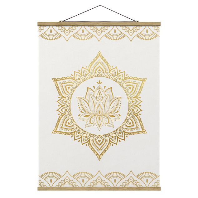 Quadri stampe Mandala Loto - Illustrazione Ornamentale Oro Bianco
