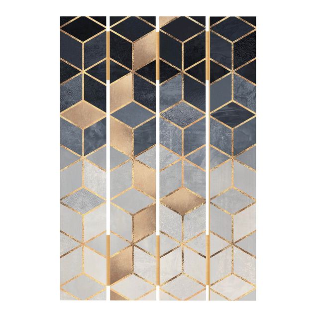 Quadri in legno Geometria Blu Bianco Oro