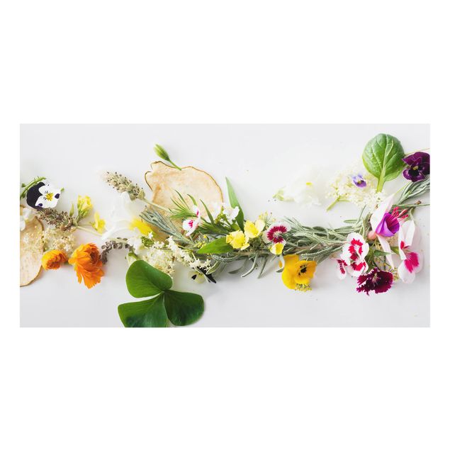 Paraspruzzi cucina Erbe fresche con fiori commestibili