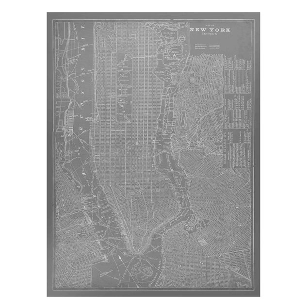 Lavagne magnetiche con architettura e skylines Mappa vintage New York Manhattan