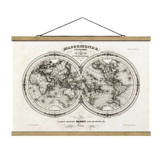 Quadri stampe Mappa del mondo - Mappa francese della regione di Cap del 1848