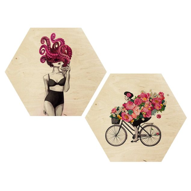Stampe su legno Disegni di donne - Oceano floreale