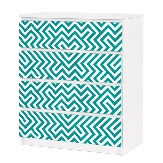 Carta adesiva per mobili IKEA - Malm Cassettiera 4xCassetti - Geometric Design Mint