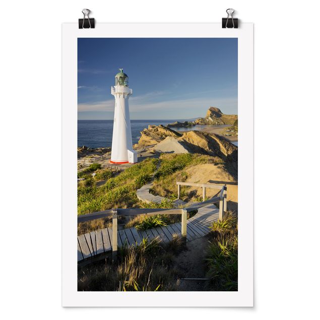 Poster con spiaggia Faro di Castle Point in Nuova Zelanda