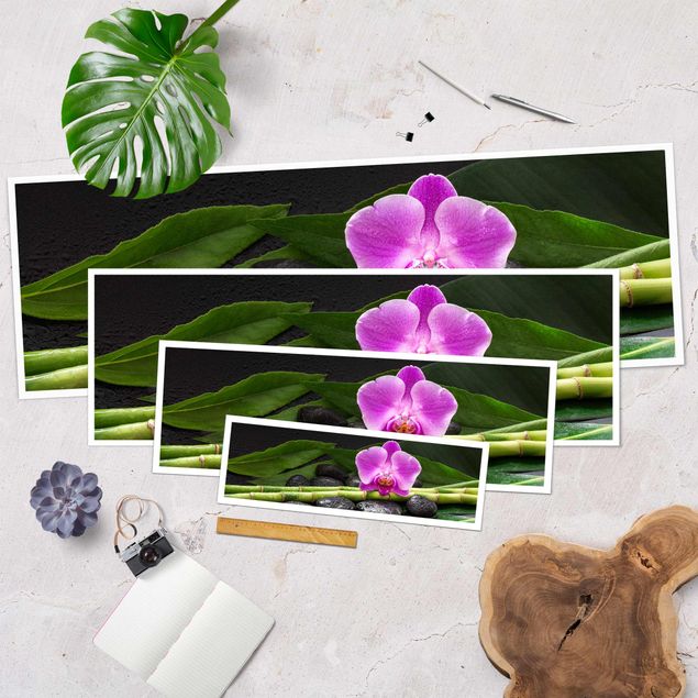Stampe Bambù verde con fiore di orchidea