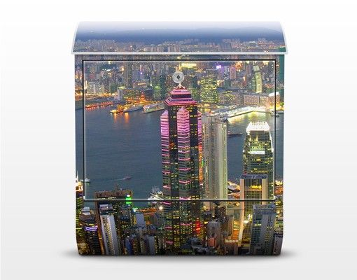 Cassette della posta blu Skyline di Hong Kong
