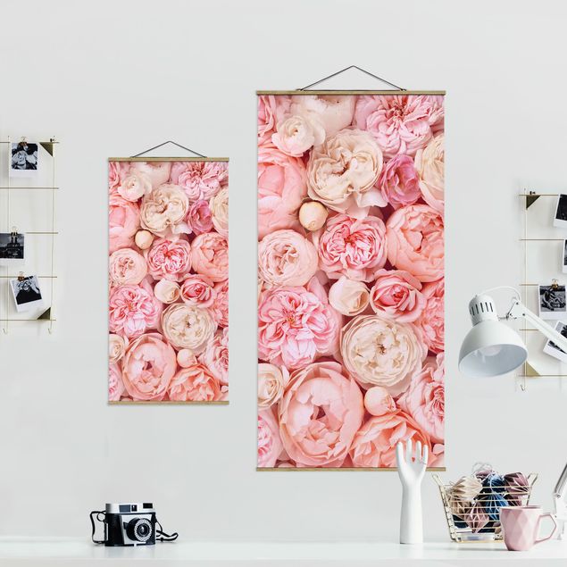 Quadro su tessuto con stecche per poster - Rose Rose Coral Shabby - Verticale 2:1