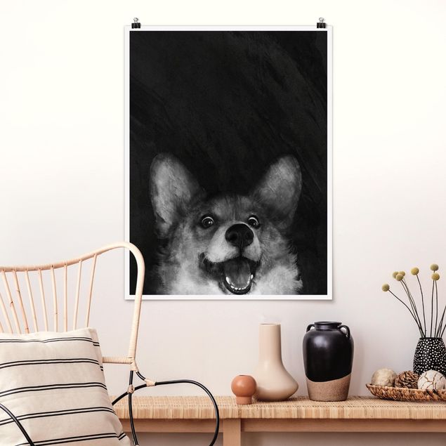Quadro cane Illustrazione - Cane Corgi Pittura Bianco e Nero
