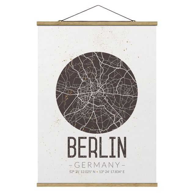 Quadri moderni bianco e nero Mappa della città di Berlino - Retrò