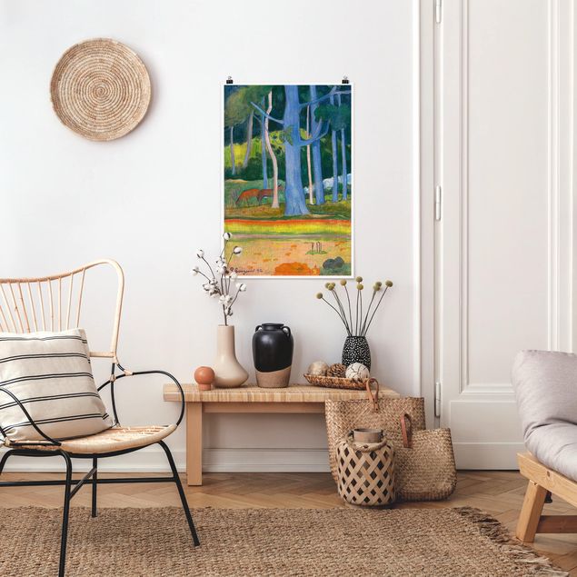 Stile di pittura Paul Gauguin - Paesaggio con tronchi d'albero blu