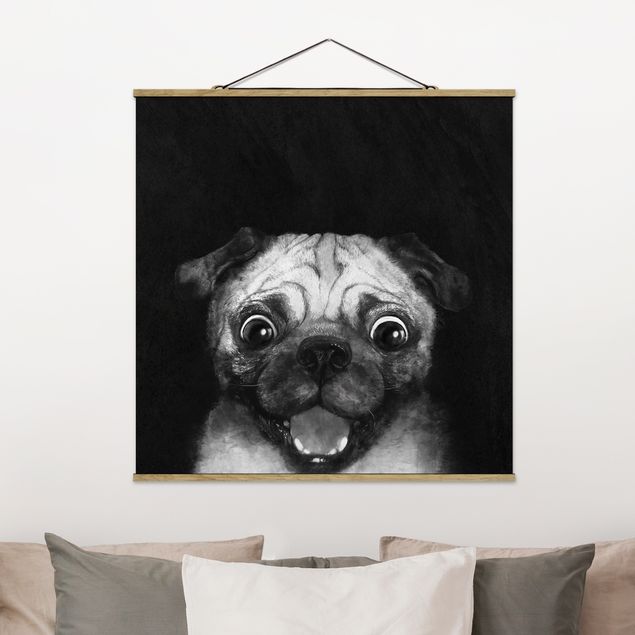 Quadri con cani Illustrazione - cane carlino pittura su bianco e nero