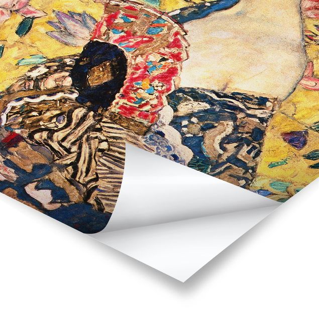 Quadro giallo Gustav Klimt - Signora con ventaglio