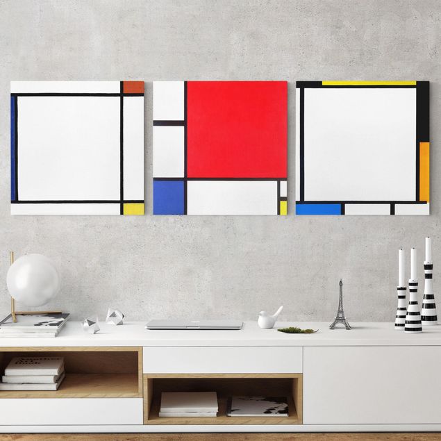 Stampa su tela 3 parti - Piet Mondrian - Square Compositions - Quadrato 1:1