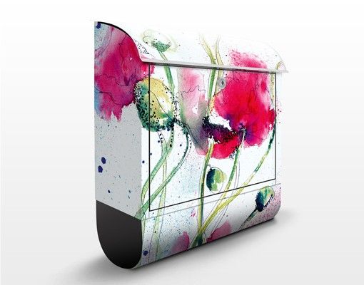 Cassette della posta con fiori Papaveri dipinti