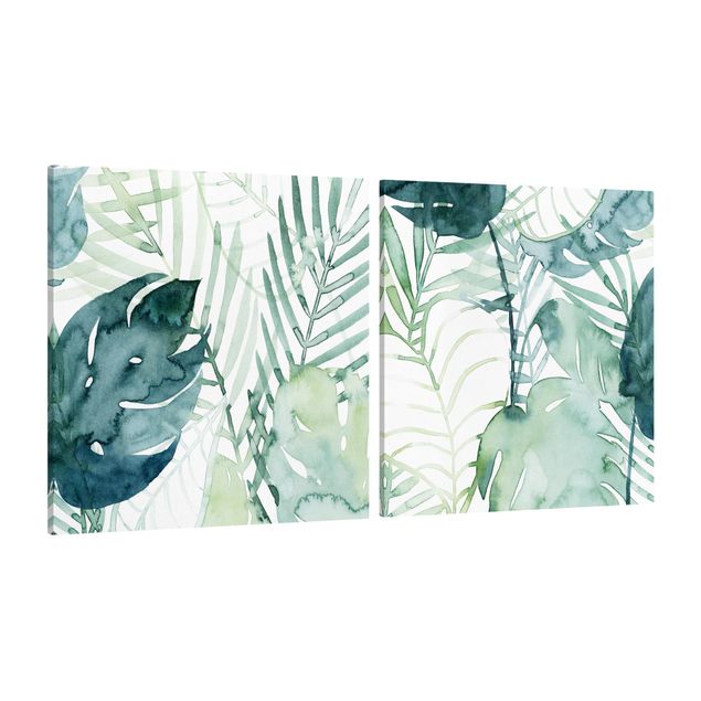 Quadri con disegni Fronde di palma in colore acqua Set I