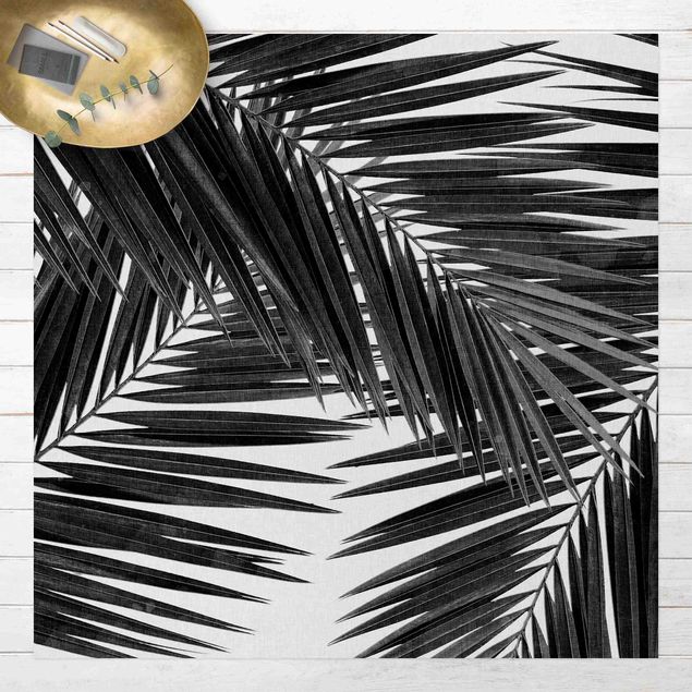 tappeto per terrazzo esterno Vista sulle foglie di palma in bianco e nero
