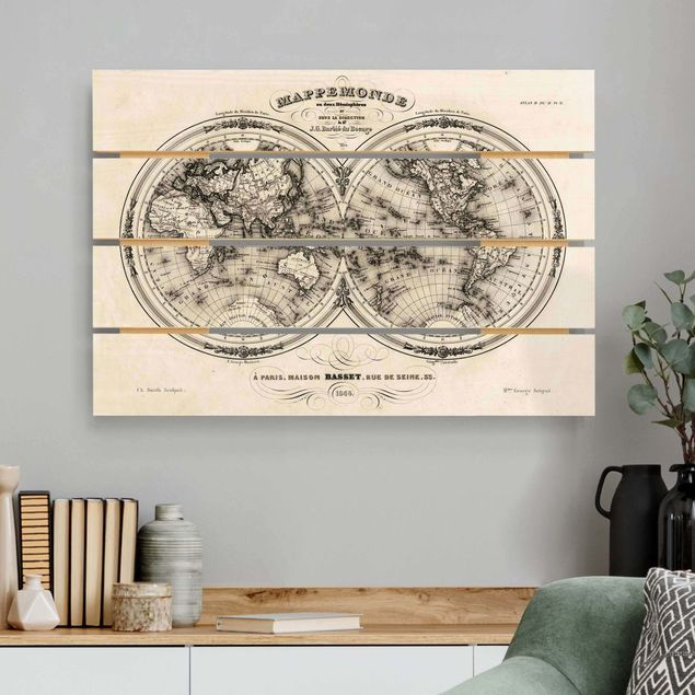 Quadri in legno vintage Mappa del mondo - Mappa francese della regione di Cap del 1848
