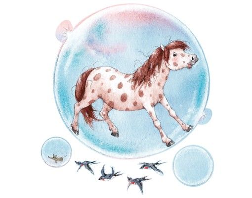 Adesivi murali animali Il pony con le bolle di sapone