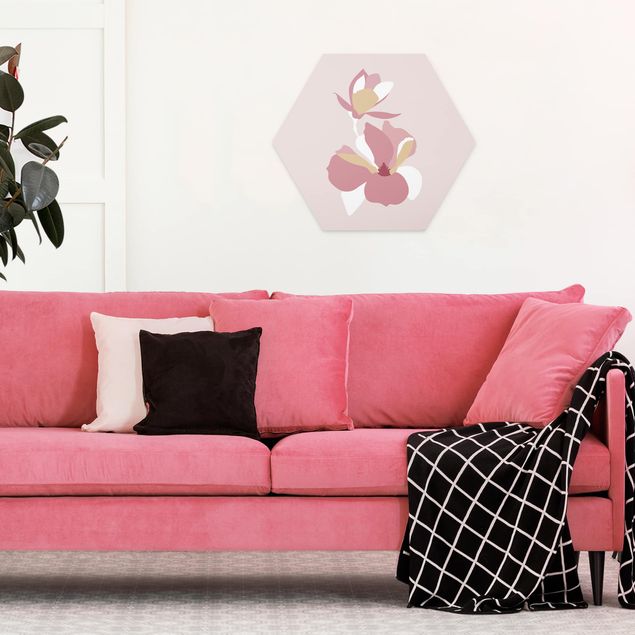 Quadri moderni   Line Art - Fiori Rosa Pastello