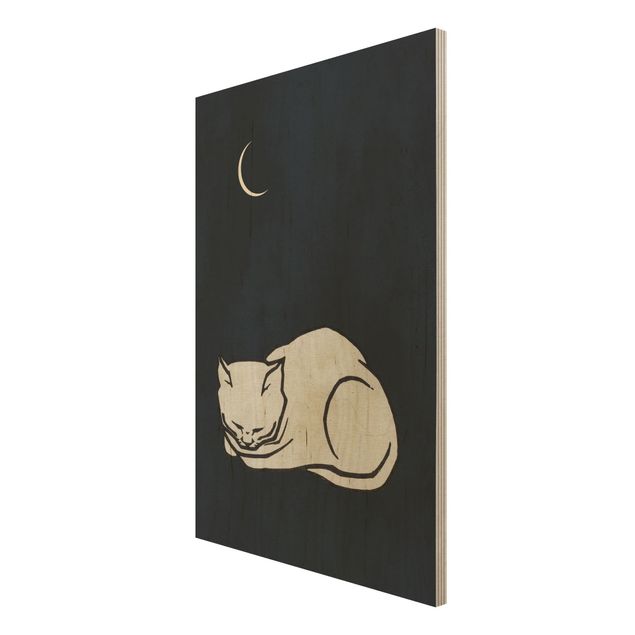 Stampe su legno Illustrazione di gatto addormentato