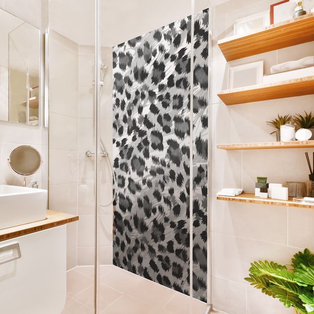 Rivestimento per doccia - Motivo leopardato con struttura in acquerello grigio