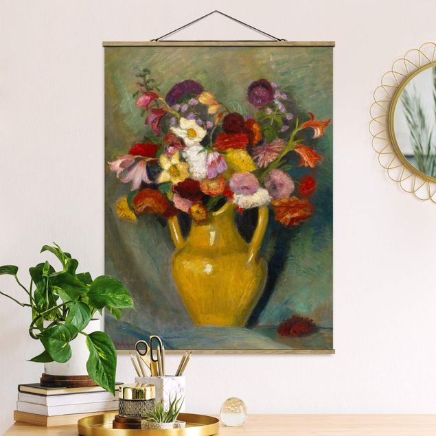 Riproduzioni Otto Modersohn - Bouquet colorato in una brocca di argilla gialla