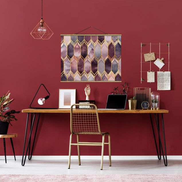 Riproduzioni quadri famosi Vetro colorato geometrico oro rosa