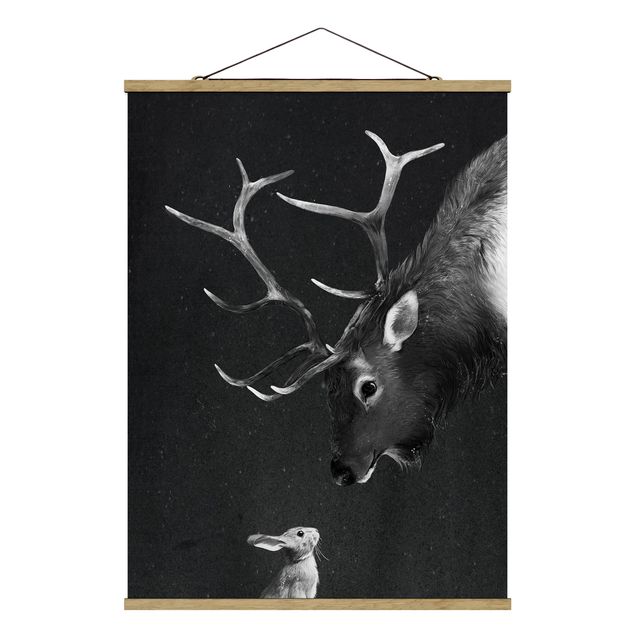 Quadri in bianco e nero Illustrazione - Cervo e Coniglio Disegno in bianco e nero