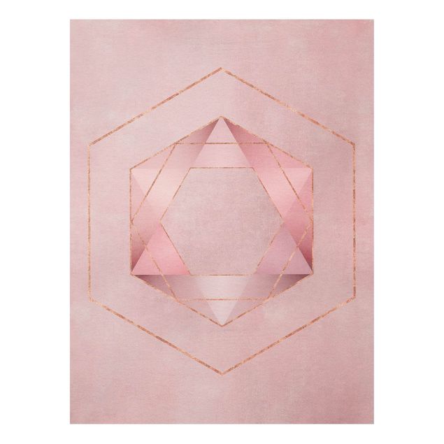 Quadro astratto Geometria in rosa e oro I
