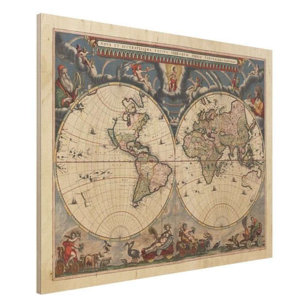Quadri legno vintage Mappa storica del mondo Nova Et Accuratissima del 1664