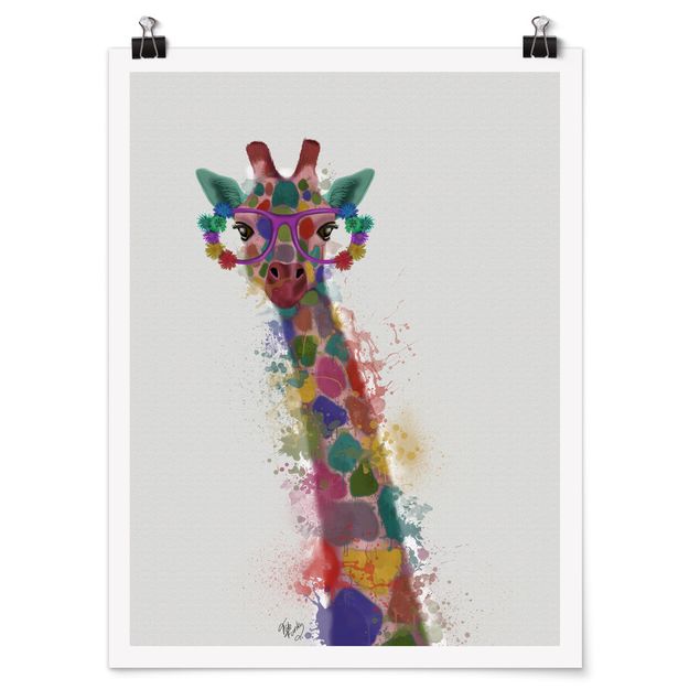 Quadri animali Giraffa con schizzi arcobaleno