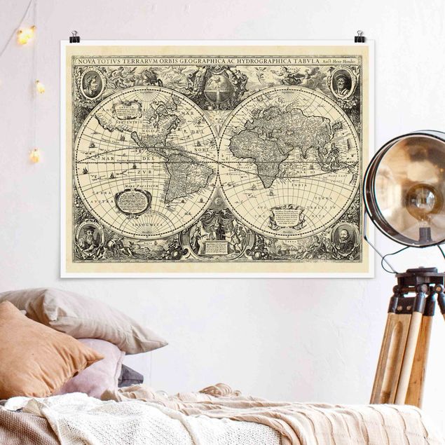 Poster retro style Mappa del mondo vintage Illustrazione antica