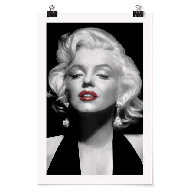 Poster in bianco e nero Marilyn con le labbra rosse
