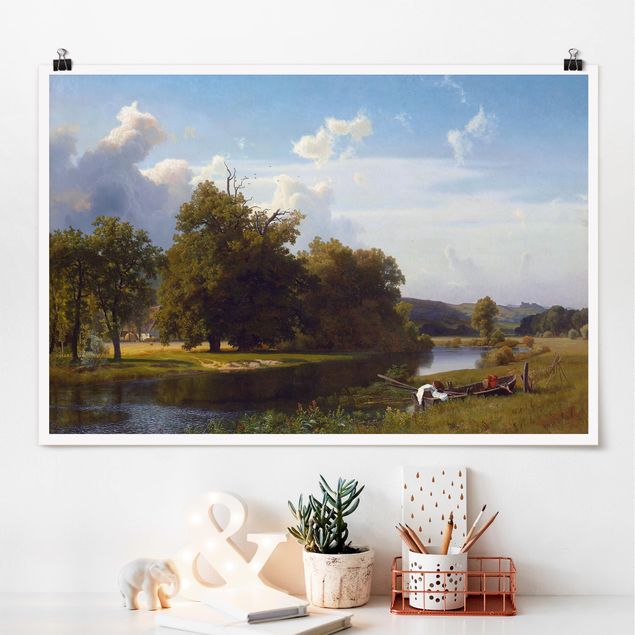 Quadro romanticismo Albert Bierstadt - Paesaggio fluviale, Westfalia