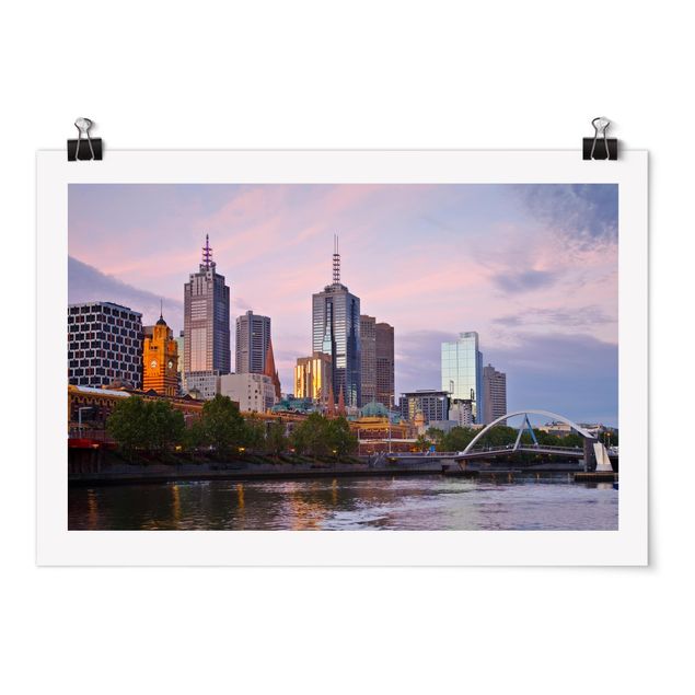 Poster città Melbourne al tramonto