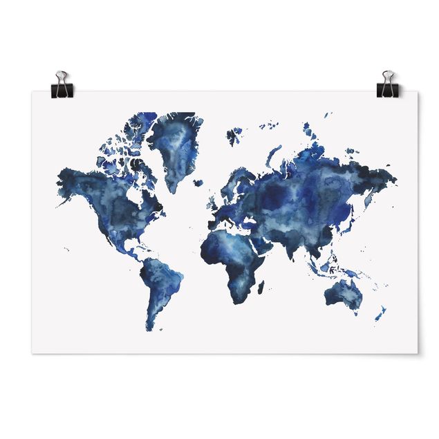 Quadri blu Mappa del mondo dell'acqua chiara