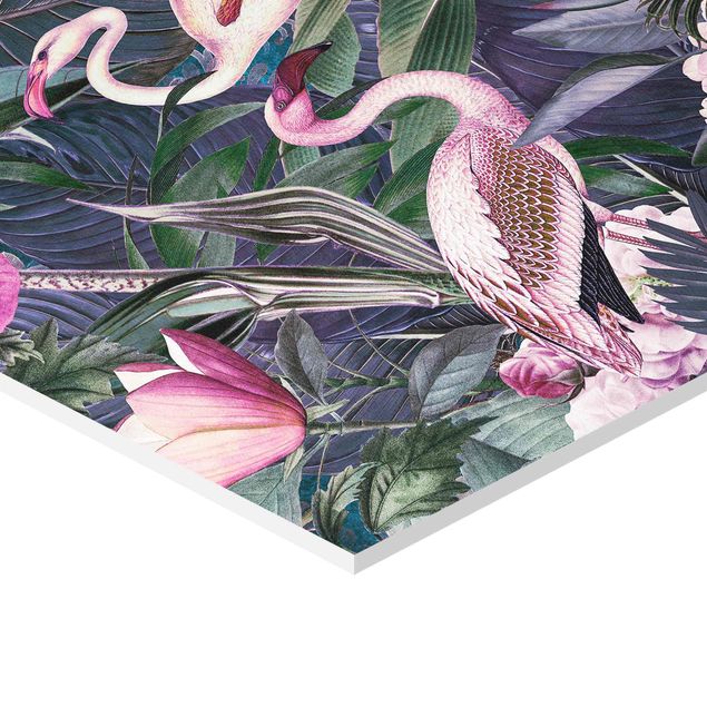 Esagono in forex - Colorato collage - Fenicotteri Rosa In The Jungle